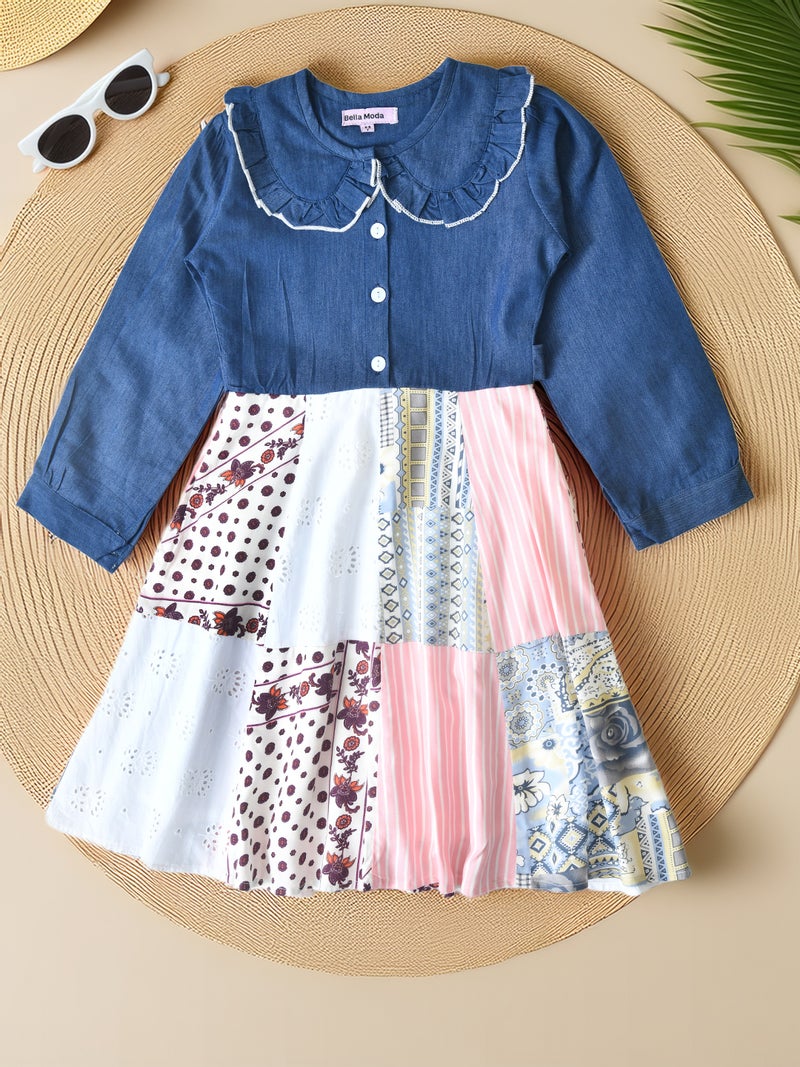 Bella Moda Denim Floral Dress for Girls